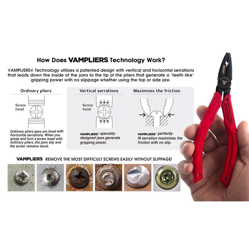 VAMPLIERS BRUTE 6.25" Screw Extractor Pliers + Tool Pouch. Made