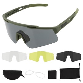 ToopMount Sports Glasses, Anti-Fog Tactical Shooting Glasses with 3 Interchangeable Lenses, UV400 Protection, Airsoft Glasses, Glasses for Men and Women, Cycling, Hiking, Running (Green Frame)