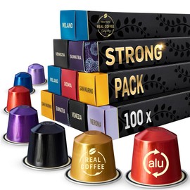 Strong Espresso Variety Pack for Nespresso | 100 Bold Aluminum Pods| 5 Intense Italian Flavors | 100% Nespresso Compatible Pods