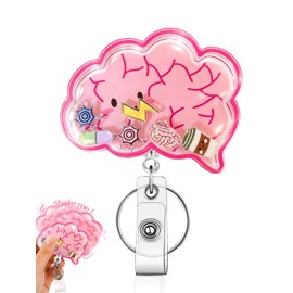 Aovaely Funny Shaker Badge Reel, Nurse Retractable Medical ID Holder Clip 360° Rotating Badge Reel with Key Rings, Cute Nurse Nursing Office Medical Worker Student Accessories Gifts (Brain)