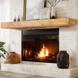 ABSWHLM 72x8x3 Fireplace Mantel - Handcrafted Hollow Rustic Solid Wood Wall Mounted Floating Shelf with Invisible Heavy Duty Wood Bracket (Natural Wood)