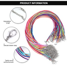 Necklace Cord, 50PCS Waxed Bracelet String with Lobster Clasp 2mm Necklace Chains for Jewellery Making Bracelet DIY Necklaces Pendants Multicolor