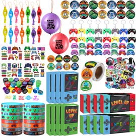 HyDren 179 Pcs Video Game Party Favors Includes Video Game Party Goodie Treat Boxes Punch Balloons Tattoos Silicone Bracelets Keychains Badges Stickers for Gaming Birthday Party Supplies