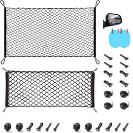 NEWYOUTH Bolsillo de Almacenamiento de Malla Red para Coche 2 Piezas, Ajustable y elástica para Almacenamiento, Red de Almacenamiento Elástico del Maletero Auto,Universal para Coche, Vehículo, SUV