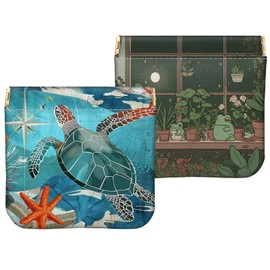 Cabreche 2 PCS Coin Purse Pouch Small Squeeze Soft PU Leather Mini Wallet Change Bag Cute Aesthetic for Women Girls Men-Sea Turtle Frog
