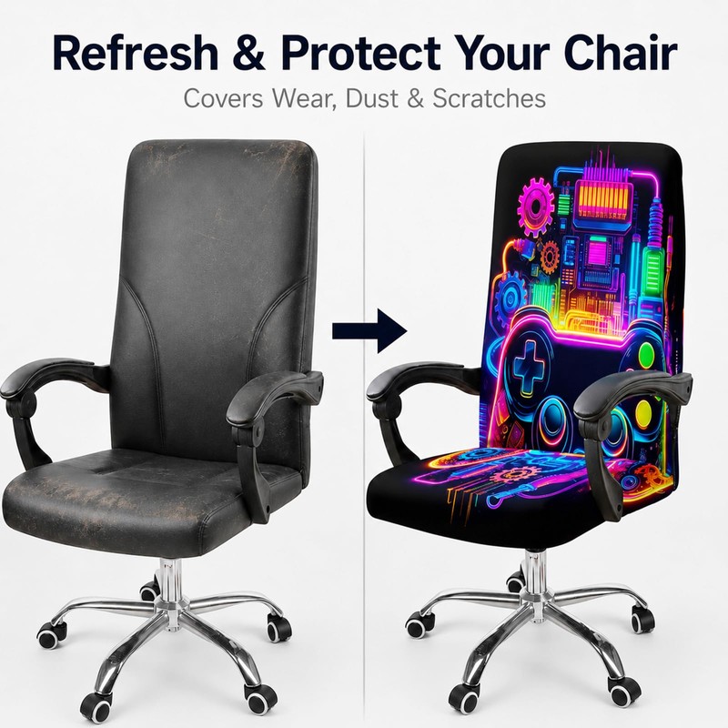 Blacklight Gaming Office Chair Cover, Neon Stretch Desk Chair Slipcover