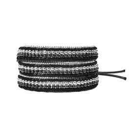 AeraVida Stylish Native Black and Silver Plated Base Two-Tone Wrap Bracelet