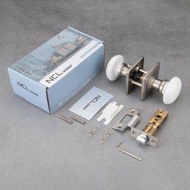 NCL White Door Knobs, Door Knob Interior, Porcelain Square Door Levers, Satin Nickel Privacy Door Handles, Door Locks for Bedroom and Bathroom