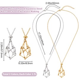 Beebeecraft 1 Box 2Pcs Crystal Necklace Holder Bulk 18K Gold Plated Stainless Steel Adjustable Empty Stone Cage Necklaces Gemstone Jewelry Metal Empty Pendant Net for Women Men Jewelry DIY Accessories