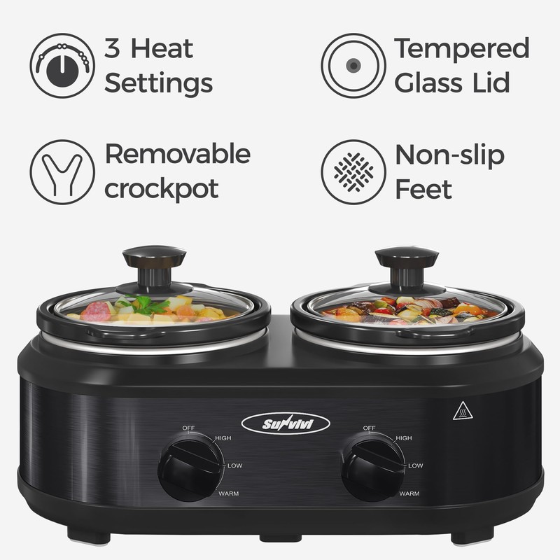 Sunvivi Dual Slow Cooker, Buffet Server & Warmer with 2