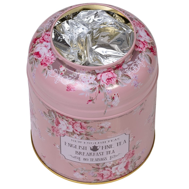 New English Teas Vintage Floral Tea Caddy with 80 English