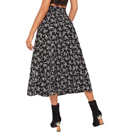 Floerns Women's Boho Floral High Waist Split A Line Midi Skirt Black Disty Floral M