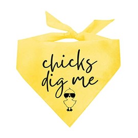 Chicks Dig Me Dog Bandana | 100% Cotton Adjustable Triangle | Made in USA | Easter Bunny | Egg Hunt| Funny Outfit Prop Photoshoot | Yellow, X-Small (701)