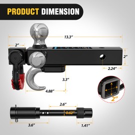 Nilight Trailer Hitch Tri-Ball Mount with Hook and Rotatable Tow Anti-Theft 3/4” Shackle Fits for 2inch Receiver Ball Size 1-7/8” 2” 2-5/16” GTW from 5000lbs to 10000lbs for RV SUV ATV Truck