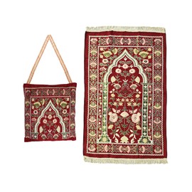 Anlising Muslim Prayer Mat, Islamic Prayer Mat with Carry Bag, Islamic Prayer Mat, Muslim Ramadan Rug, Prayer Mat Set (Red)