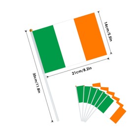AhfuLife Irish Flags on Sticks for St. Patrick's Day Party Decorations, 30pcs Hand Held Ireland Small Flags for Six Nations Rugby Euro World Cup Football Party Decorations