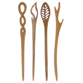 Tumnea Wooden Hair Pin Chinese Japanese Hair Sticks Set Wooden Hair Pins Long Horn Fork Pen Hair Clips for Buns Chignon Holder Hair Accessories - Pack of 4