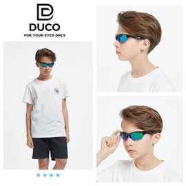DUCO K014 Kids Sunglasses, Children's Sunglasses, Sports, Polarized Sunglasses, Ultra Lightweight Frame, UV Protection, Baseball, Running, Cycling, 5-12 Years Old, black/green, Free size