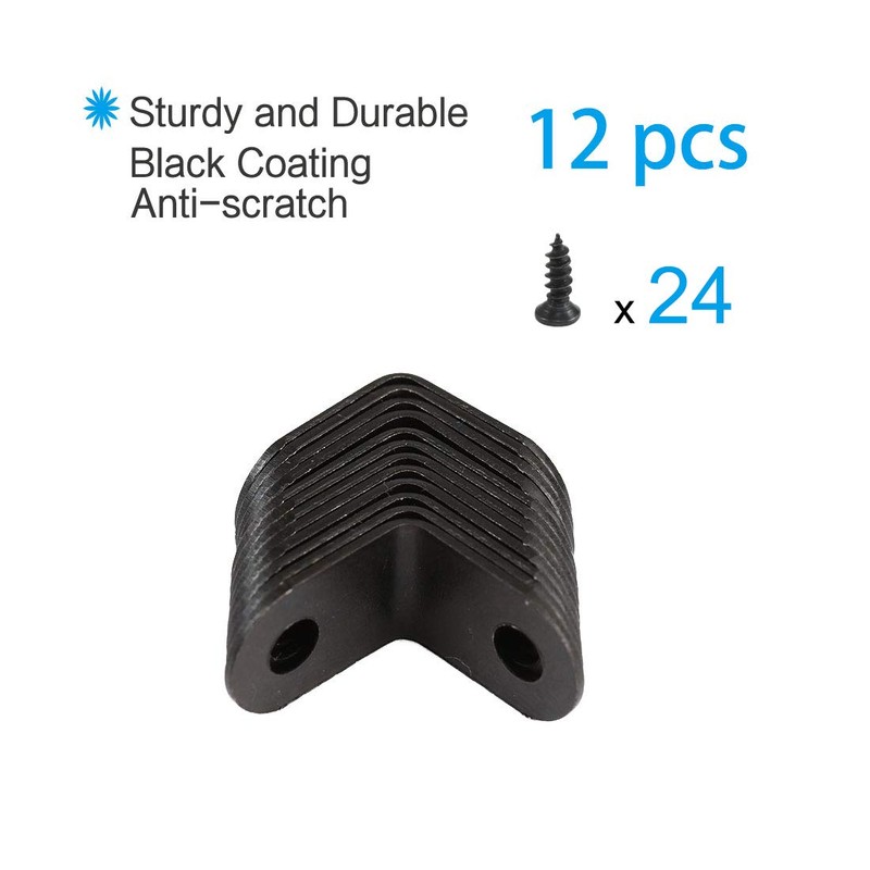 sourcing map 12pcs Angle Bracket Metal 12x12mm Black Corner Brace