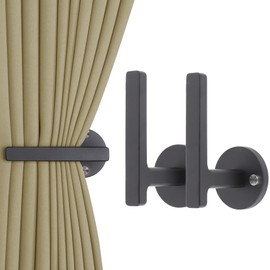 OCIOLI 2 Pack Adhesive Curtain Holdbacks Wood Curtain Tiebacks Curtain Pull Backs Curtain Holdbacks No Drill Curtain Holders Modern Curtain Wall Hooks Curtain Tie Backs for Drapes (2, Black)