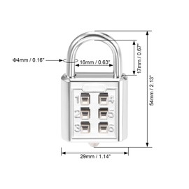 sourcing map 6-Digit Combination Padlock Push Button Lock for Locker Cabinet Silver Tone (3 Digit Code)
