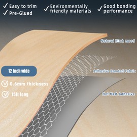 ZYJT Birch Wood Veneer, 12 inch x 15ft Wood Edge Banding Pre-glued Flexible, Veneer Tape Banding for Cabinet Repair Furniture Restoration