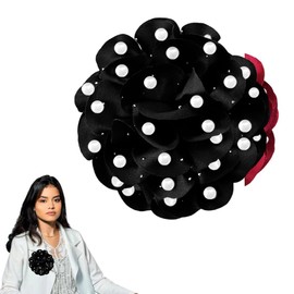 Large Flower Brooch Pins for Women Clothing Accessories for Women Black Satin Floral Brooches Lapel Pins for Bride Pearl Brooch Pins Flower Preal Barrettes Hair Clip Hair Wedding Accessories