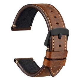 WOCCI Watch Strap 24mm, Saddle Style Vintage Leather Band Replacement with Black Buckle (Gold Brown)