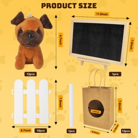 letesult 36Pcs Adopt A Puppy Party Favors, Mini Stuffed Animals Adopt A Dog Set Includes 12 Stuffed Dogs 12 Kraft Paper Bags 10 White Plastic Fence Mini Chalkboard & Chalk Marker for Adopt A Pet Party
