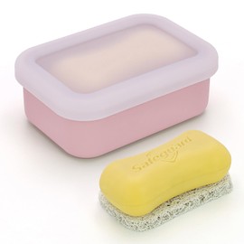 AIDIMMING Silicone Bar Soap Travel Case,Compact Leak Proof Soap Dish with A See-Through Lid,Portable Soap Bar Holder for Traveling,Camping,Gym,Outdoor(Clear&Pink)