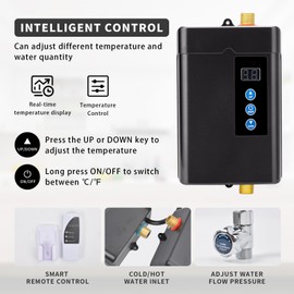 Tankless Water Heater Electric,110v 3000w Instant Water Heater with Remote Control, Water Temperature Regulating and Adjustable Temperature, LCD Digital Display for Kitchen and Bathroom,Black
