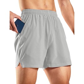 Haimont 5" Exercise Shorts for Men, Mens Lightweight Quick Dry Active 5 Inches Running Shorts with Pockets, Light Grey, S