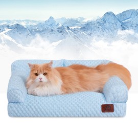 Hollypet Cooling Dog Cat Pet Couch Soft Calming Sofa Bed for Medium Small Cats and Dogs, Gray, 24"x 18"x10"