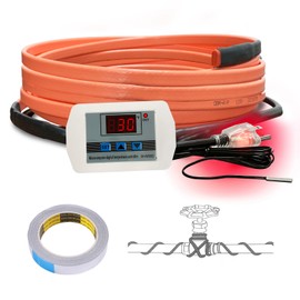 Cupohus Heat Tape for Water Pipes with Digital Display Thermostat 9FT, Freeze Protection Self-Regulating Heat Trace Cable for Metal, Plastic Home Pipes, Roof and RV, 110-120V