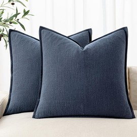 MIULEE Decorative Linen Euro Sham Pillow Covers 24x24 Indigo Blue Boho Farmhouse Neutral Couch Throw Pillows for Bed Pack of 2 Accent Coastal Modern Pillowcase Summer Sofa Livingroom Home Decor