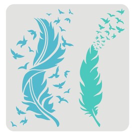 FINGERINSPIRE Feather Stencils for Painting, 30 x 30 cm, Beautiful Feather Stencil, Flying Bird Painting Stencil, Bird Feather Stencils for Painting on Wood, Canvas, Paper, Floor, Wall