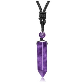 GEHECRST Gemstone 7 Chakra Healing Stones Chain Healing Stone Necklace Hexagon Pendant Necklace with Adjustable Braided Rope Crystal Necklace Lucky Chain for Men and Women, Stone, nylon cord, Amethyst