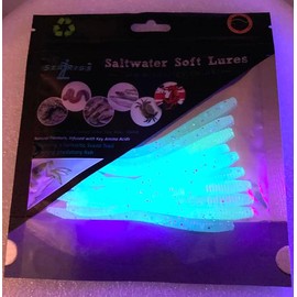 "4 Finesse Worm, Glow in the Dark Bass Fishing, Soft Plastic, Drop Shot, Soft Plastic Baits, Bass Fishing Lures, baits, Soft Worm Lures, White with Green Glow x12