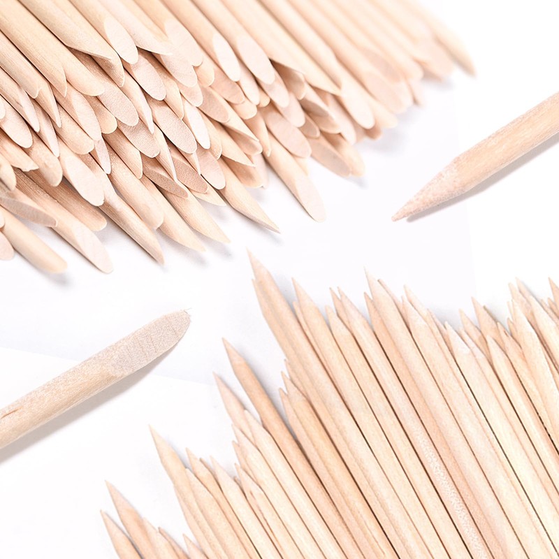 KADS 100 Pcs Orange Wood Nail Sticks Double Sided Multi
