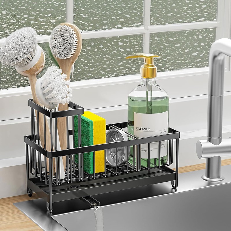 PengGengA Sink Organiser, Sink Organiser with Removable Brush Holder, Sink