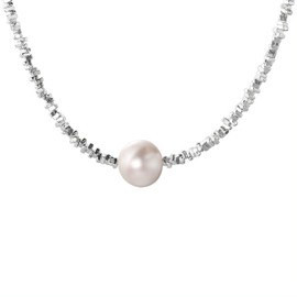 NicoWerk SAB273 Women's Silver Bracelet Pearl Made of 925 Sterling Silver Freshwater Pearl Simple Filigree Shiny White Ball Slim Elegant