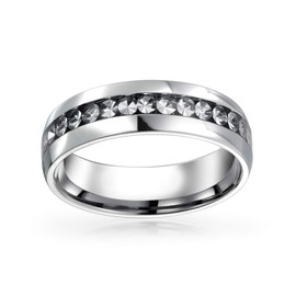 Bridal April Birth Month Clear White Crystal Eternity Band Ring in Silver Toned Stainless Steel