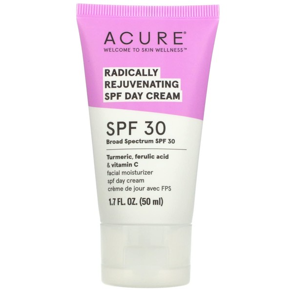 Acure Organics Radically Rejuvenating SPF 30 Day Cream (Pack of 2) With Aloe Vera, Argan, Vitamin C, Shea Butter, Coconut Oil, Turmeric Root and Blue Tansy Flower, 1.7 fl. oz. each, Updated version