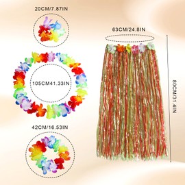 TUONYIS 5 Pieces Hawaiian Hula Skirt Costume Set,Party Decorations,Party Fancy Dress Costume,Garland Headbands Necklaces Bracelets Grass Skirts,for Tropical Hawaiian Partys Theme Beach (5 PCS)