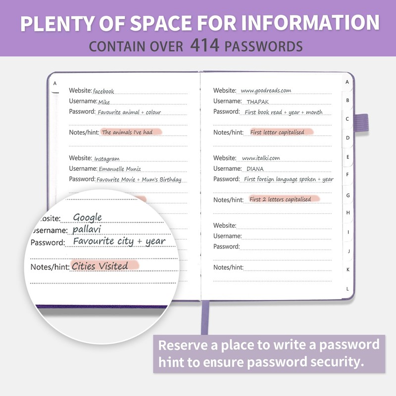 Password Book with Alphabetical Tabs, Hardcover Small Password Keeper, Password