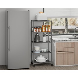 OVICAR Storage Shelf with Wheels - Adjustable 5 Tiers Mesh Wire Shelving Unit, Metal Standing Storage Rack for Kitchen Pantry Closet Bathroom Laundry Garage Tool Organizer Shelves