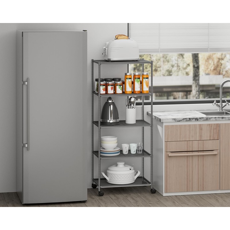 OVICAR Storage Shelf with Wheels - Adjustable 5 Tiers Mesh
