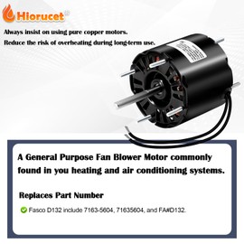 Hiorucet D132 Blower Motor for Fasco, 3.3 Inch Shaded Pole General Purpose Open Fan Motor with Ball Bearing, 115 Volts, 1.35 Amps, 1/20 HP, 1550 RPM, CW Rotation for Fasco D132.