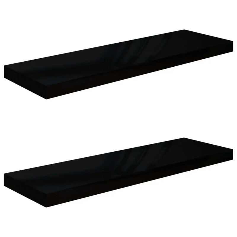 2 PCS High Gloss Black Floating Wall Shelves 31.5x9.3x1.5 Inches
