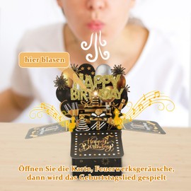 Geburtstagskarte Frau Mann Geburtstagsgeschenk für Frauen 3D Geburtstagskarte mit Musik und Licht, Ausblasbare Kerze Happy Birthday Geburtstagskarten für Geburtstag Mann Frau Mädchen Junge. (Gold)
